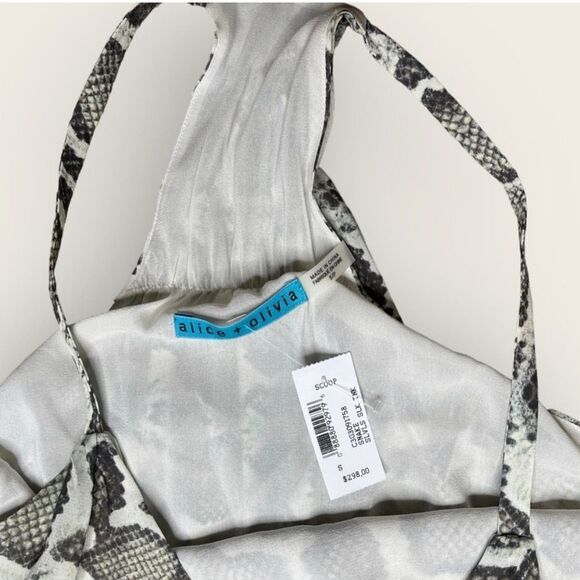 Alice + Olivia Silk Top | Small Gray Animal Snake Print A Line Flowy Scoop Neck - Picture 3 of 8